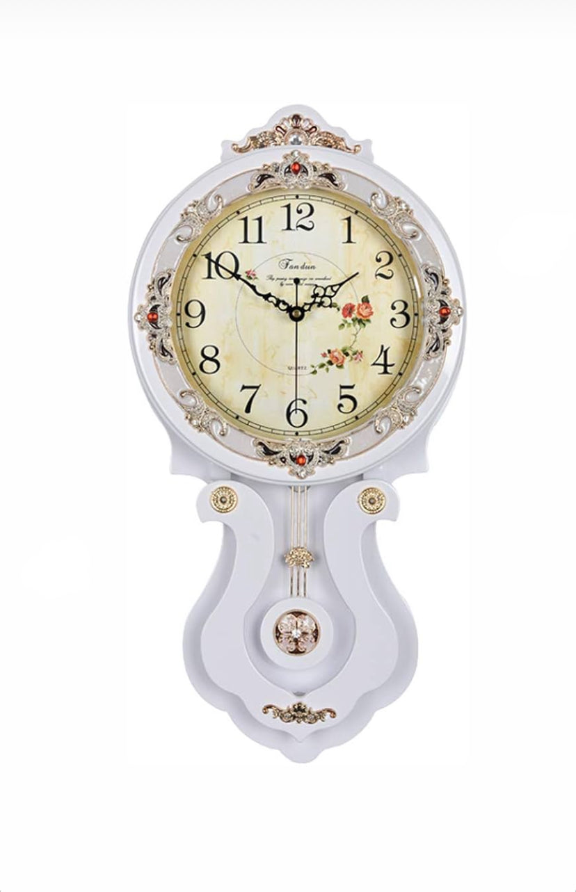 Pretty White Colour Wall Clock with Pendulum