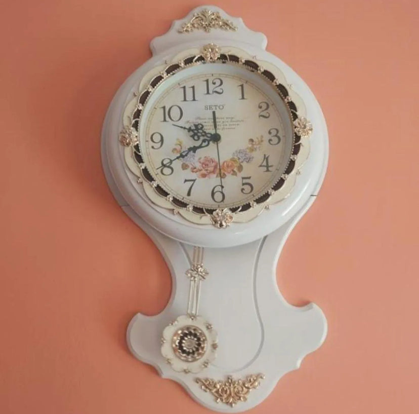 Pretty White Colour Wall Clock with Pendulum