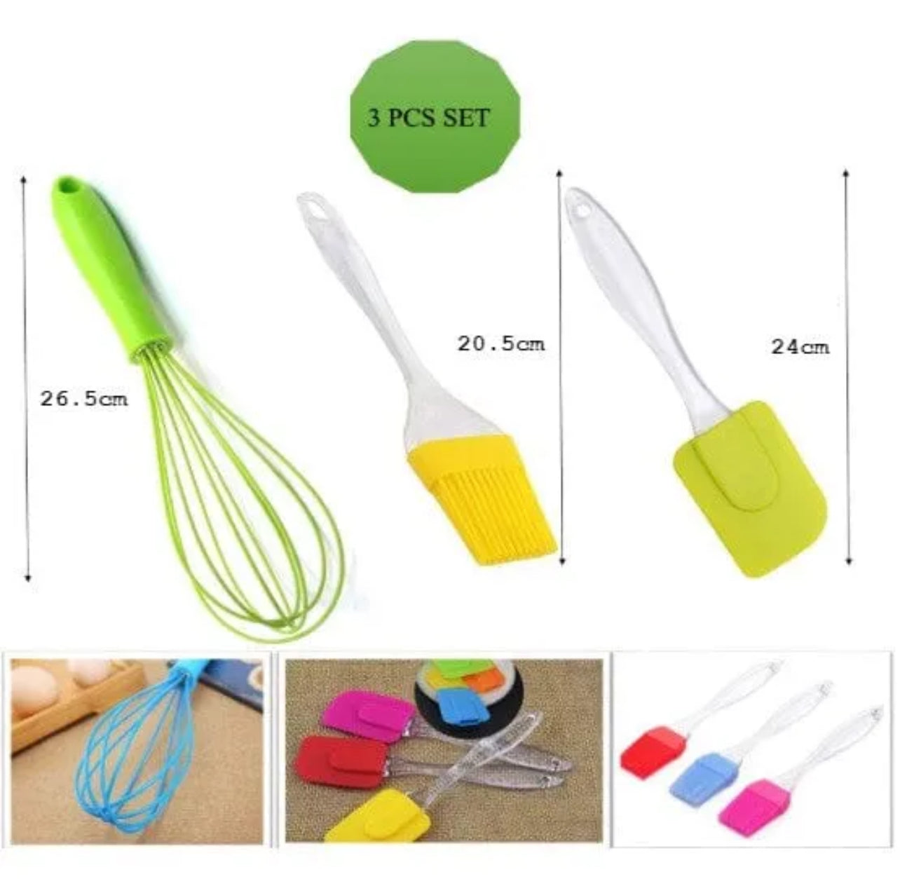 3 in 1 Silicone Kitchenware, 4-Piece Baking Kit, Basting Brush, Dough Spatula & Whisk,Mini Ginger Grater
