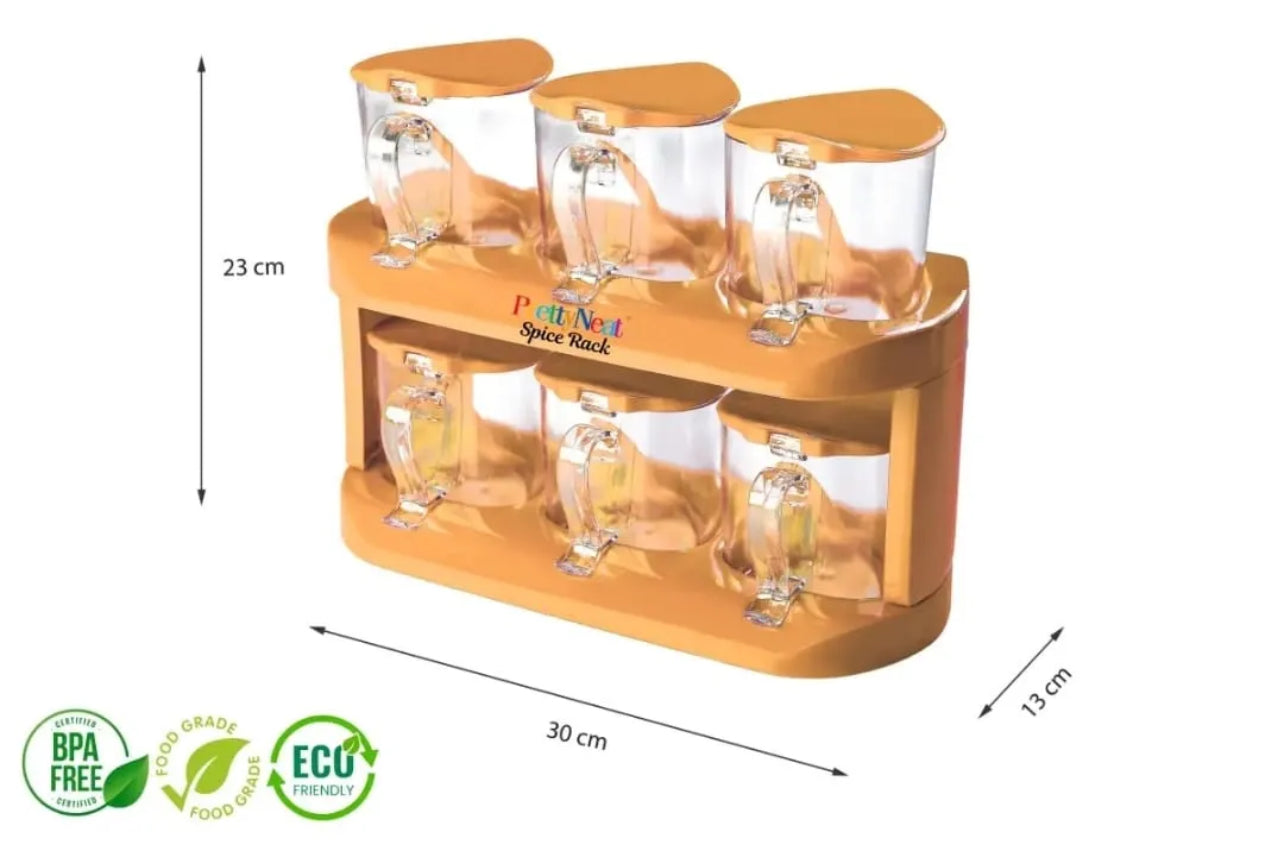 Pretty Neat 2 Tier Condiments & Spice Rack with 6 Spice Jars