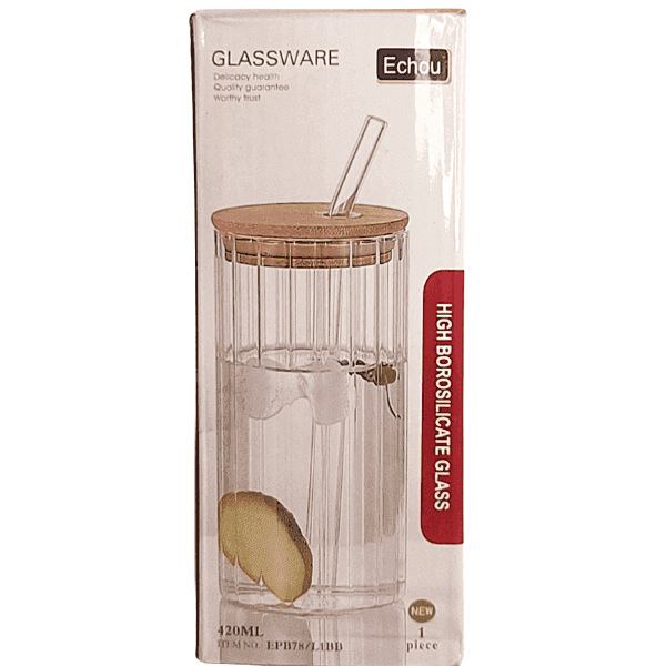 Juice Glass with straw | 1PC AIR TIGHT STRAW JUICE JAR | 420Ml , EPB78/L1 | HIGH QUALITY BOROSILICATE MADE Glass