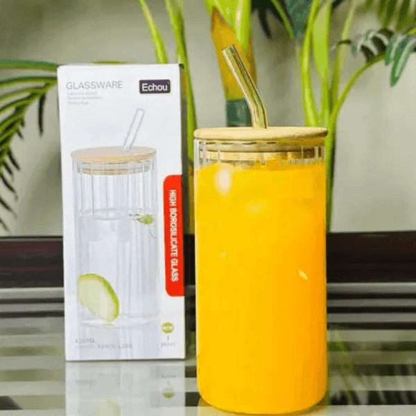 Juice Glass with straw | 1PC AIR TIGHT STRAW JUICE JAR | 420Ml , EPB78/L1 | HIGH QUALITY BOROSILICATE MADE Glass