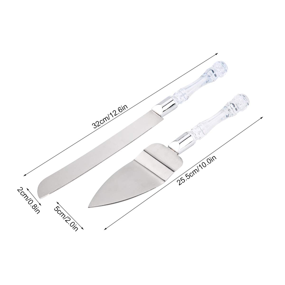 2Pcs Stainless Steel Cake Shovel Cutter Knife Set Wedding Cake Spatula Baking Kitchen Tool, Silver