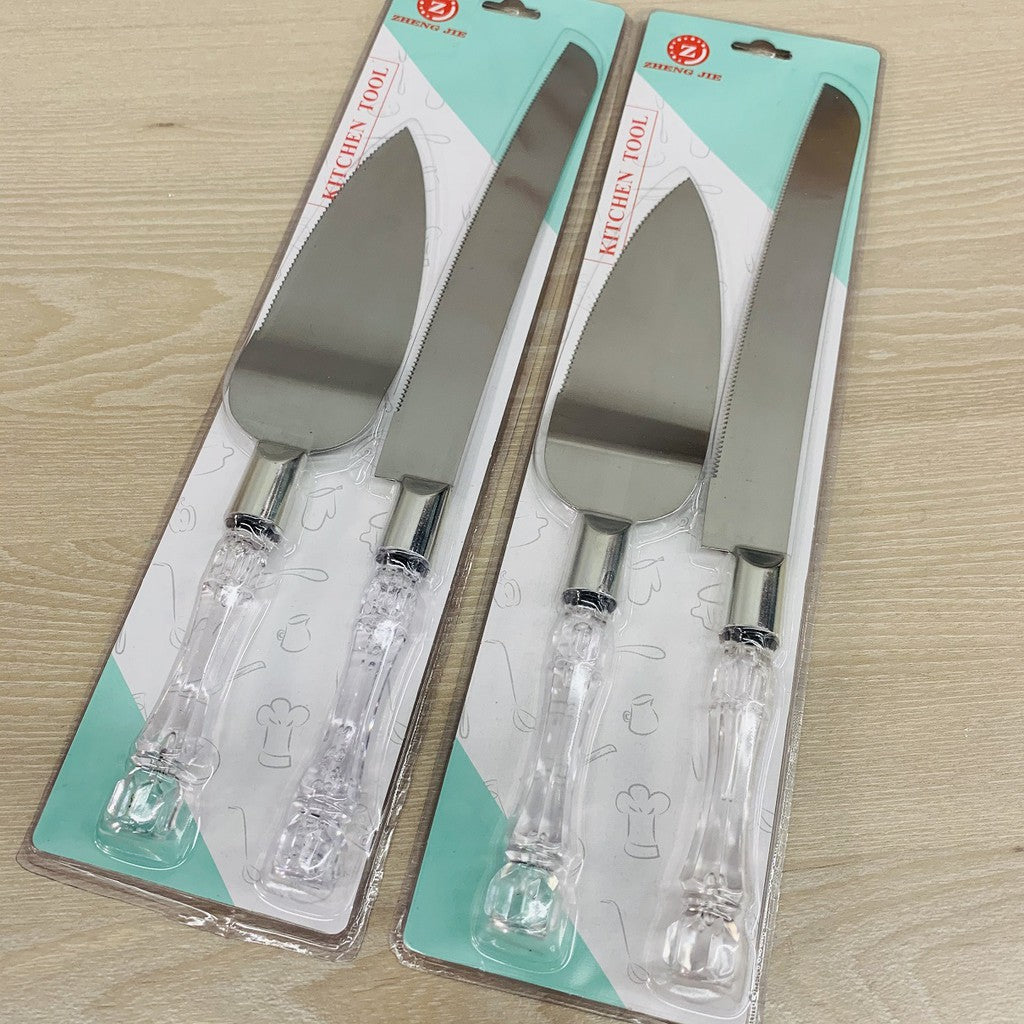 2Pcs Stainless Steel Cake Shovel Cutter Knife Set Wedding Cake Spatula Baking Kitchen Tool, Silver