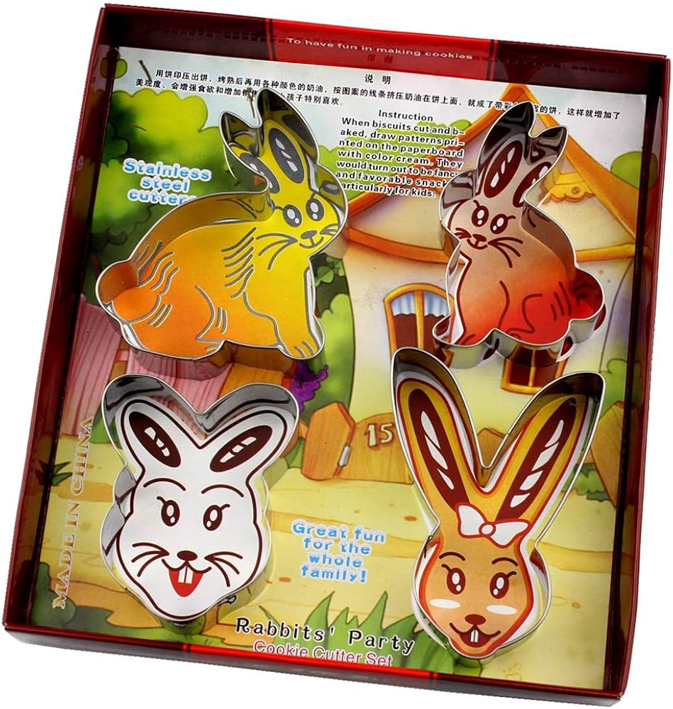 Cookie Cutter Set Easter Bunny,Rabbit,Bunny Face,Rabbit Head 4 Pieces Cookie Cutters Stainless Steel Biscuit for Baking