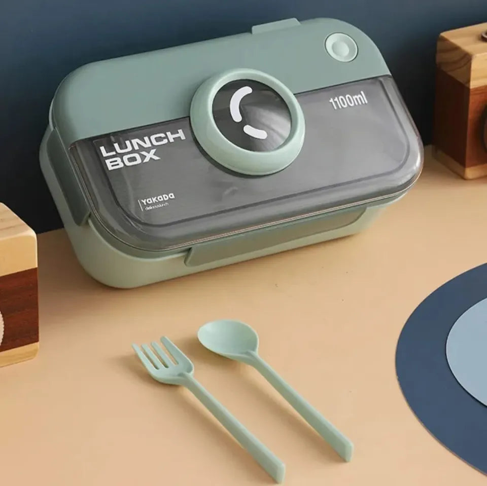 Lunch Box Microwavable with Fork Spoon 2 Compartments Bento Lunch Box Leak Proof Food Storage Container for Office School Daily Use