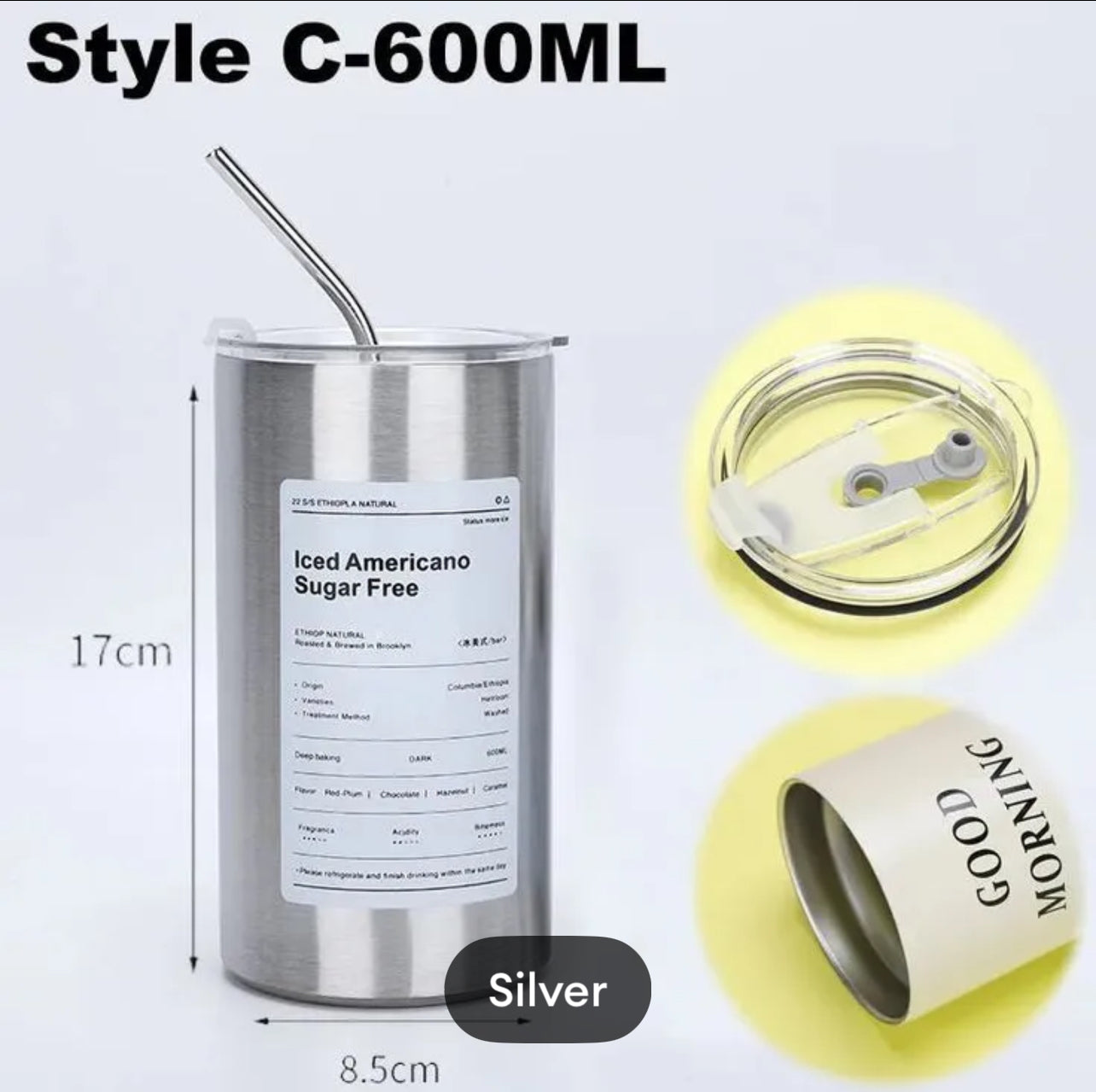 600ml Original Coffee Cup Stainless Steel Thermos Cup Coffee Vacuum Flask Mug Leak Proof Portable Thermal Cups with Straw | Taza Cafe / Iced Americano Sugar Free