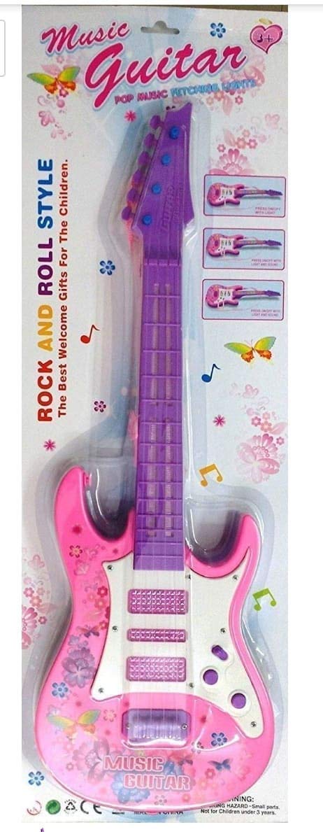 B&B E-Mart Rockband Guitar with Flashing Lights, Music and Sound Rock and roll(Red and Pink-Multicolor)