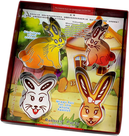 Cookie Cutter Set Easter Bunny,Rabbit,Bunny Face,Rabbit Head 4 Pieces Cookie Cutters Stainless Steel Biscuit for Baking