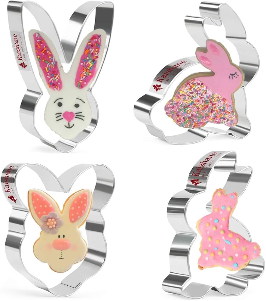 Cookie Cutter Set Easter Bunny,Rabbit,Bunny Face,Rabbit Head 4 Pieces Cookie Cutters Stainless Steel Biscuit for Baking