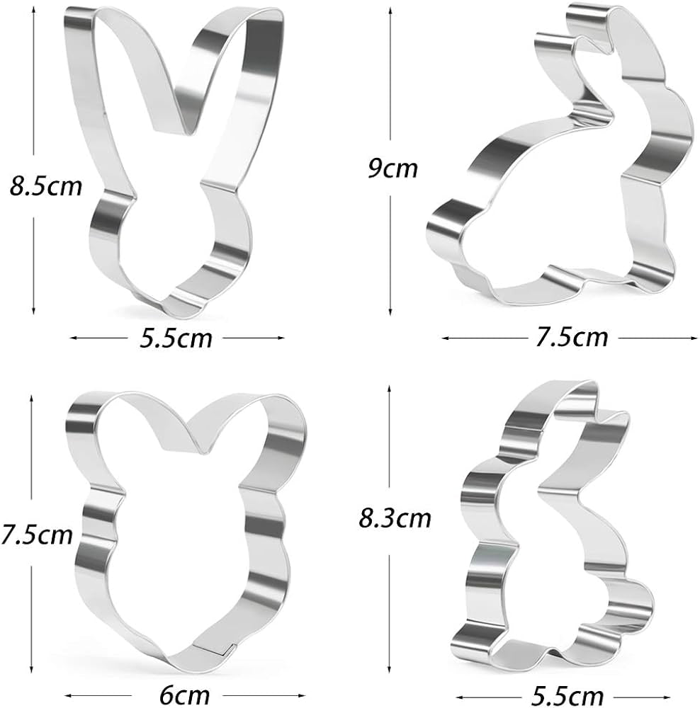 Cookie Cutter Set Easter Bunny,Rabbit,Bunny Face,Rabbit Head 4 Pieces Cookie Cutters Stainless Steel Biscuit for Baking