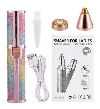 2 in 1 Flawless Eye Brow And Facial Hair Remover Chargeable , Multi Attractive Color With USB Charging Cable And Cleaning Brush