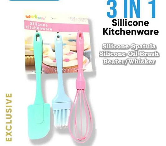 3 in 1 Silicone Kitchenware, 4-Piece Baking Kit, Basting Brush, Dough Spatula & Whisk,Mini Ginger Grater